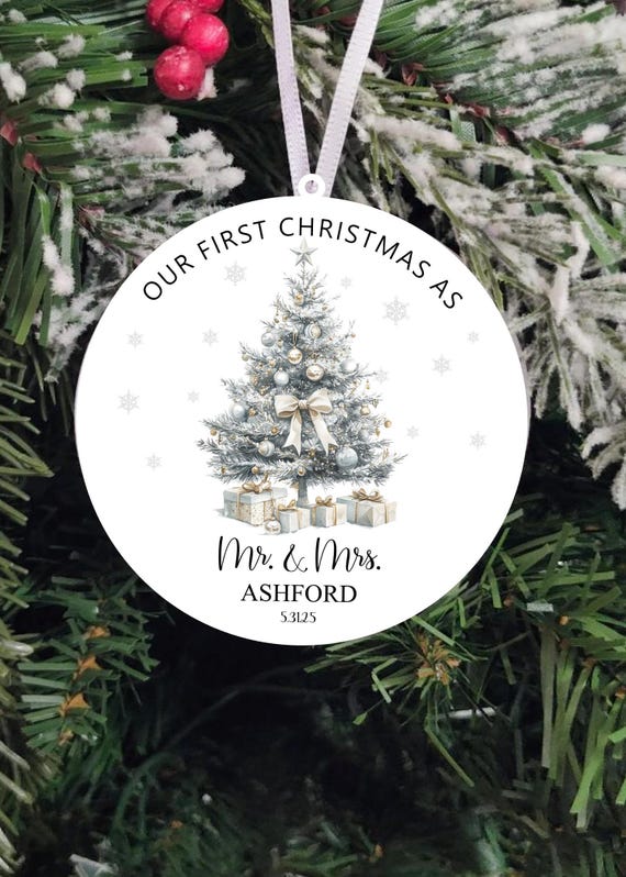 Mr. and Mrs. Christmas Ornament, Gift, Laser Cut, Family Keepsake, Custom Names, Newly Wed Couple, Our First Christmas