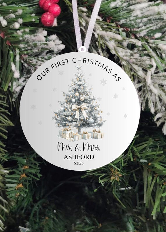 First Christmas as Mr. and Mrs., Christmas Ornament, Gift, Laser Cut, Family Keepsake, Custom Names, Newly Wed Couple, Our First Christmas