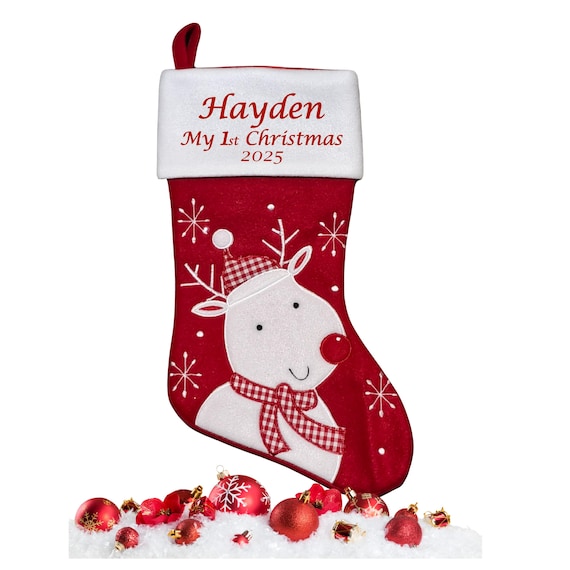 My First Christmas 2025 Personalized Reindeer Christmas Stocking