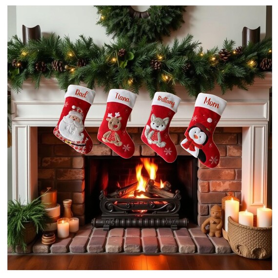 Family Christmas Stockings: 2025 3d Animals, Personalized, Holiday Decor, Custom Names, Snowman, Deer, Penguin