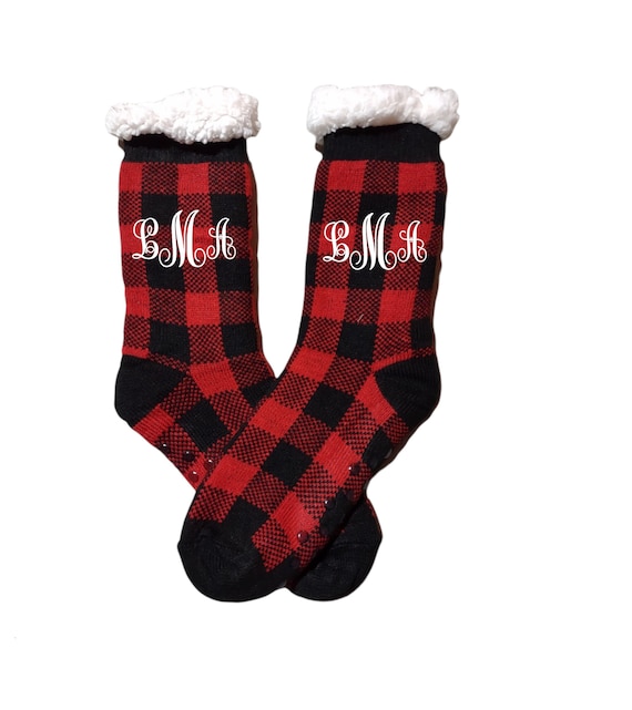 Monogrammed Socks - Custom socks - Sherpa Socks -  Valentines Socks  - Buffalo Plaid - Holiday Socks - Winter Socks