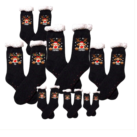 Family Christmas Sherpa Personalized Socks as Winter Socks Stocking Stuffer, Buffalo Plaid or Black, match your Christmas shirts, PRE-ORDER