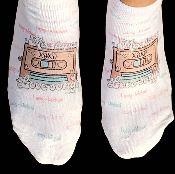 Personalized Valentine's Socks - Retro Mix Tape - Step and Repeat - Valentine's Gift - Gifts for her or him Personalized socks