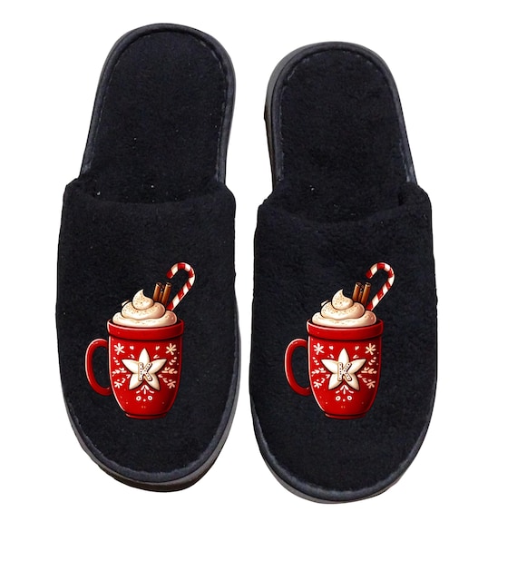 Family Christmas Monogrammed Slippers : Gingerbread themed lettering with a hot cocoa mug - Adult to toddler sizes available - Personalized