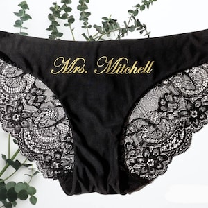 Personalized Funny Underwear Bridal Shower Gift Bachelorette Party Not Tonight® Underwear Bachelorette Gift for Bride Mrs. -Black Panties