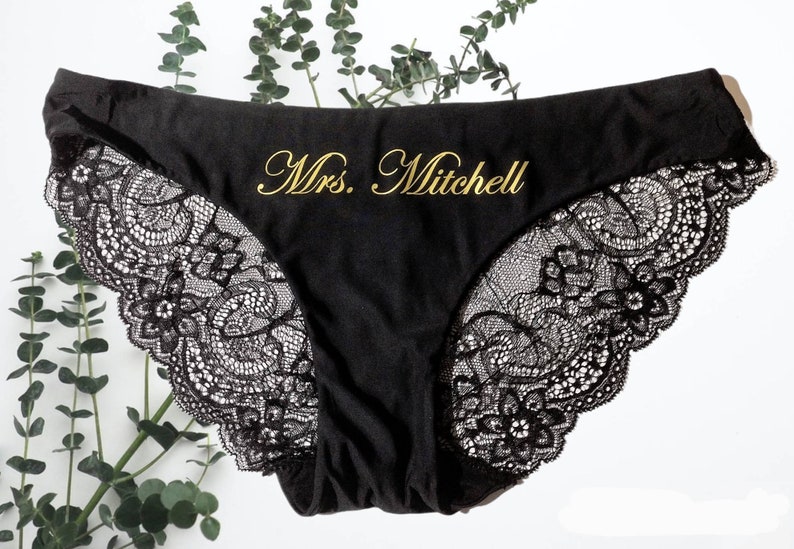 Personalized Funny Underwear Bridal Shower Gift Bachelorette Party Not Tonight® Underwear Bachelorette Gift for Bride Mrs. -Black Panties