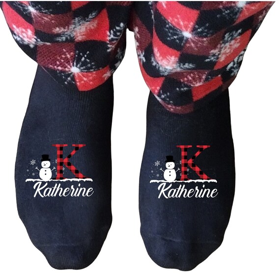 Monogrammed Christmas Socks - Stocking Stuffer - Secret Santa Gift - Gift for Her - Gift for Him - Family - Buffalo Plaid Initials