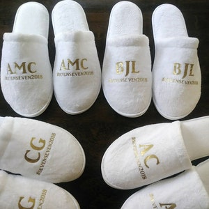 Customized Slippers- Monogrammed with initials - Custom Slippers - Wedding Hashtags - Girls Trip Gift - Bridesmaid Initials - Bridal Party