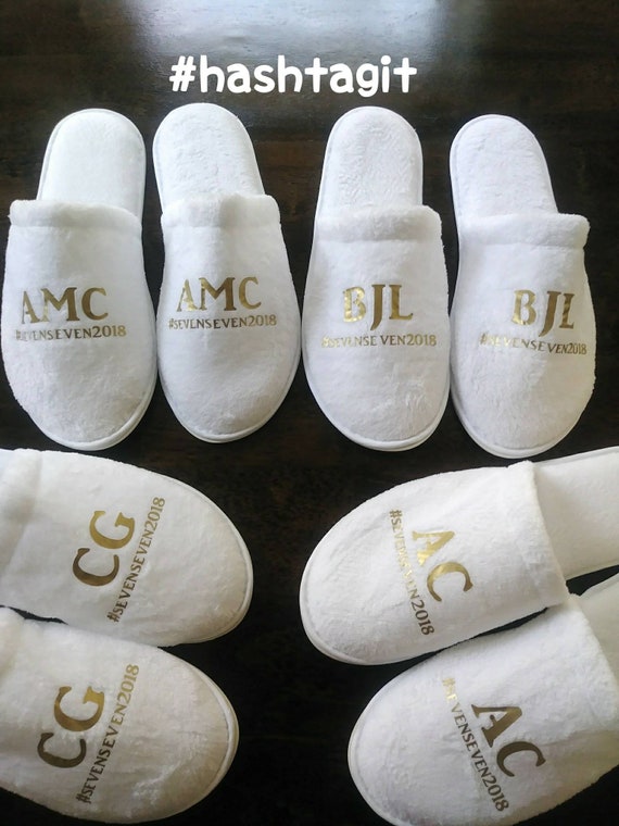 Customized Slippers- Monogrammed with initials - Custom Slippers - Wedding Hashtags - Girls Trip Gift - Bridesmaid Initials - Bridal Party