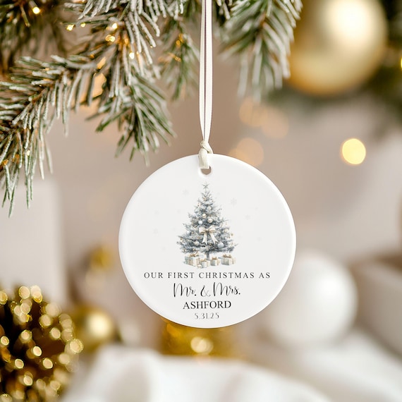 Mr. and Mrs. Christmas Ornament, Gift, Family Keepsake, Custom Names, Newly Wed Couple, Our First Christmas