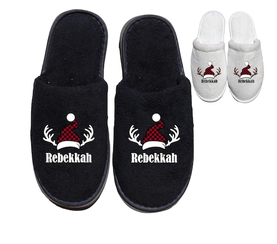 Personalized Christmas Family Slippers Reindeer Antler Design with initials, Add names, Match your Christmas pajamas, toddler to adult sizes