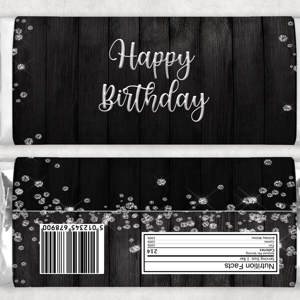 White Diamond Birthday Hershey Label  // Instant Download // Chocolate Wrapper // Candy Bar Wrapper