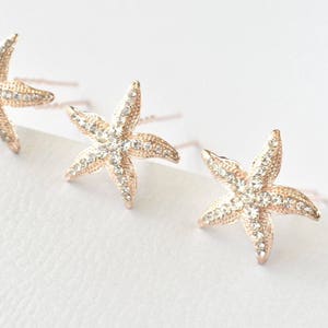 Choose rose gold, gold or silver crystal starfish U pins. 2 starfish bobby pins. Beach wedding hair pins image 5