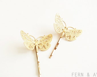 Choose rose gold, silver or gold butterfly hair pins. Butterfly bobby pins. Elegant dainty gold gold hair clips. Set of 2  bridal barrettes