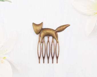 Chose golden bronze or silver fox hair comb, vintage style bronze brass hair clip. Fox hair accessories