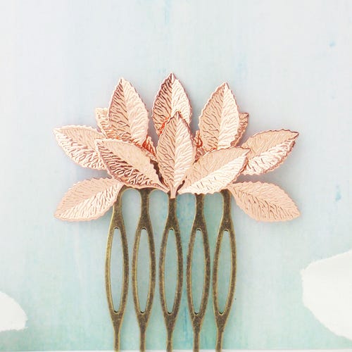 Choose Silver Gold or Rose Gold Leaf Hair Comb. Rose Gold Etsy
