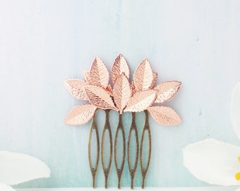 Choose silver, gold or rose gold leaf hair comb. Rose gold leaves wedding hair clip. Rose gold bridal barrette