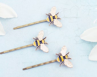 Choose silver or gold and yellow honey bee hair pins. Bee bobby pins. Honey Bee hair clip. Dainty bee hair clip.