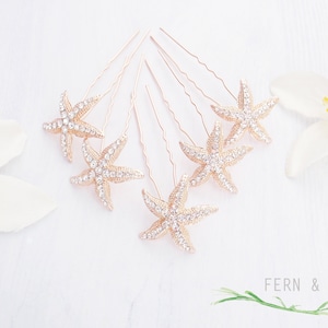 Choose rose gold, gold or silver crystal starfish U pins. 2 starfish bobby pins. Beach wedding hair pins image 1