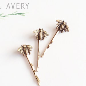 Choose silver, gold, rose gold or bronze bee hair pins. Bee bobby pins. Elegant Bee hair clip. Dainty bee hair clip. Honey bee accessories image 1