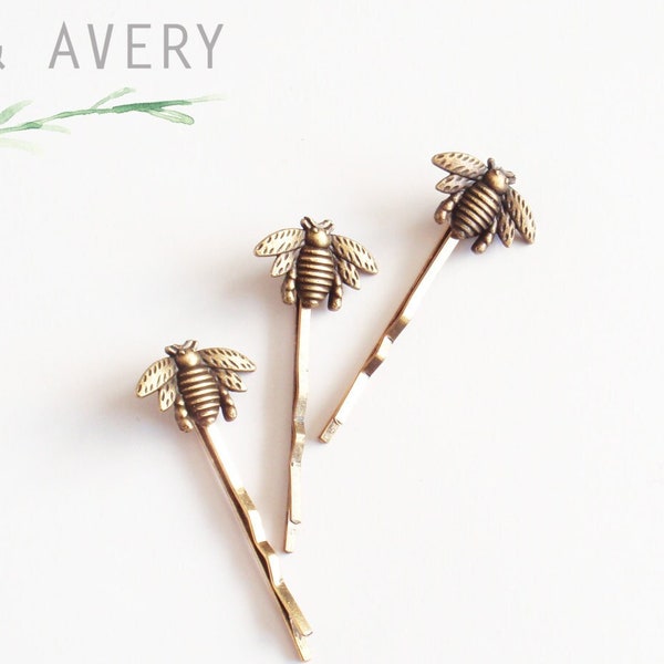 Choose silver, gold, rose gold or bronze bee hair pins. Bee bobby pins. Elegant Bee hair clip. Dainty bee hair clip. Honey bee accessories