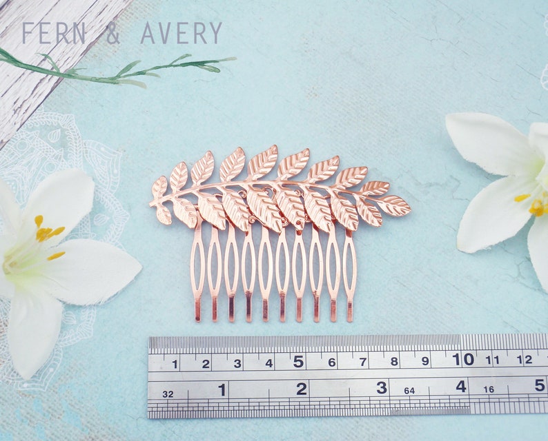 Choose silver, gold, rose gold or navy grecian leaf hair comb. Elegant dainty bridal wedding hair. Rose gold woodland wedding hair. image 2