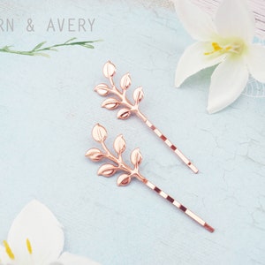 Leaf hair pins. Silver, gold or rose gold, Set of 2 dainty leaf bobby pins, hair clips. Silver leaf hair slides image 3