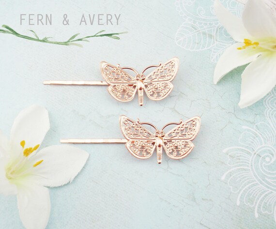 set 3 rose gold silver gold butterfly bobby outline pins clip barrette hairpin