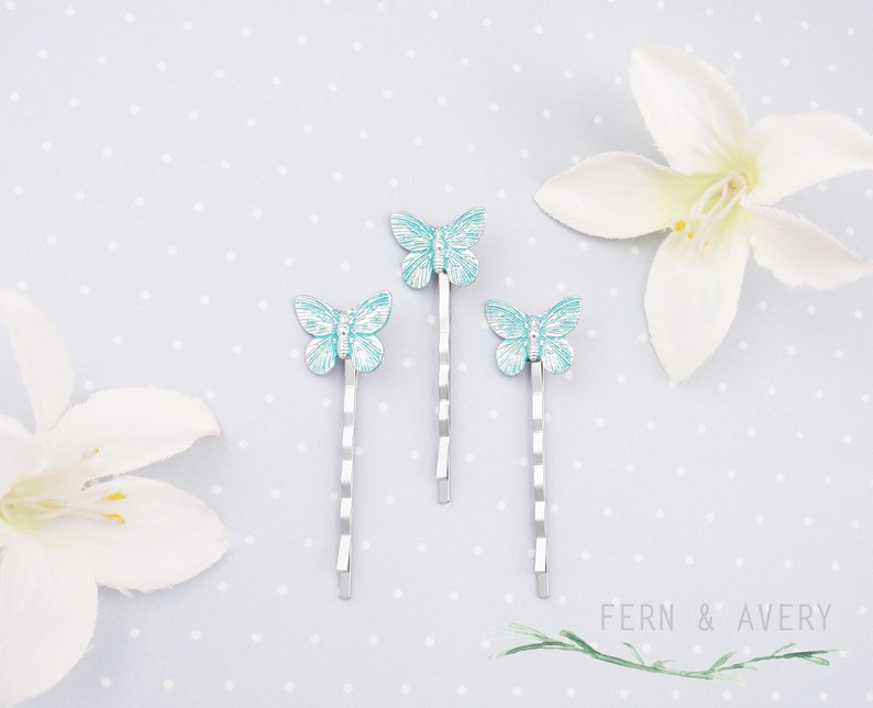 Butterfly hair pins. Silver, gold bronze, turquoise butterfly bobby pins. Dainty Butterfly hair clip. Elegant butterfly hair accessories image 5