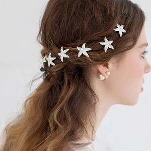 Choose rose gold, gold or silver crystal starfish U pins. 2 starfish bobby pins. Beach wedding hair pins image 2