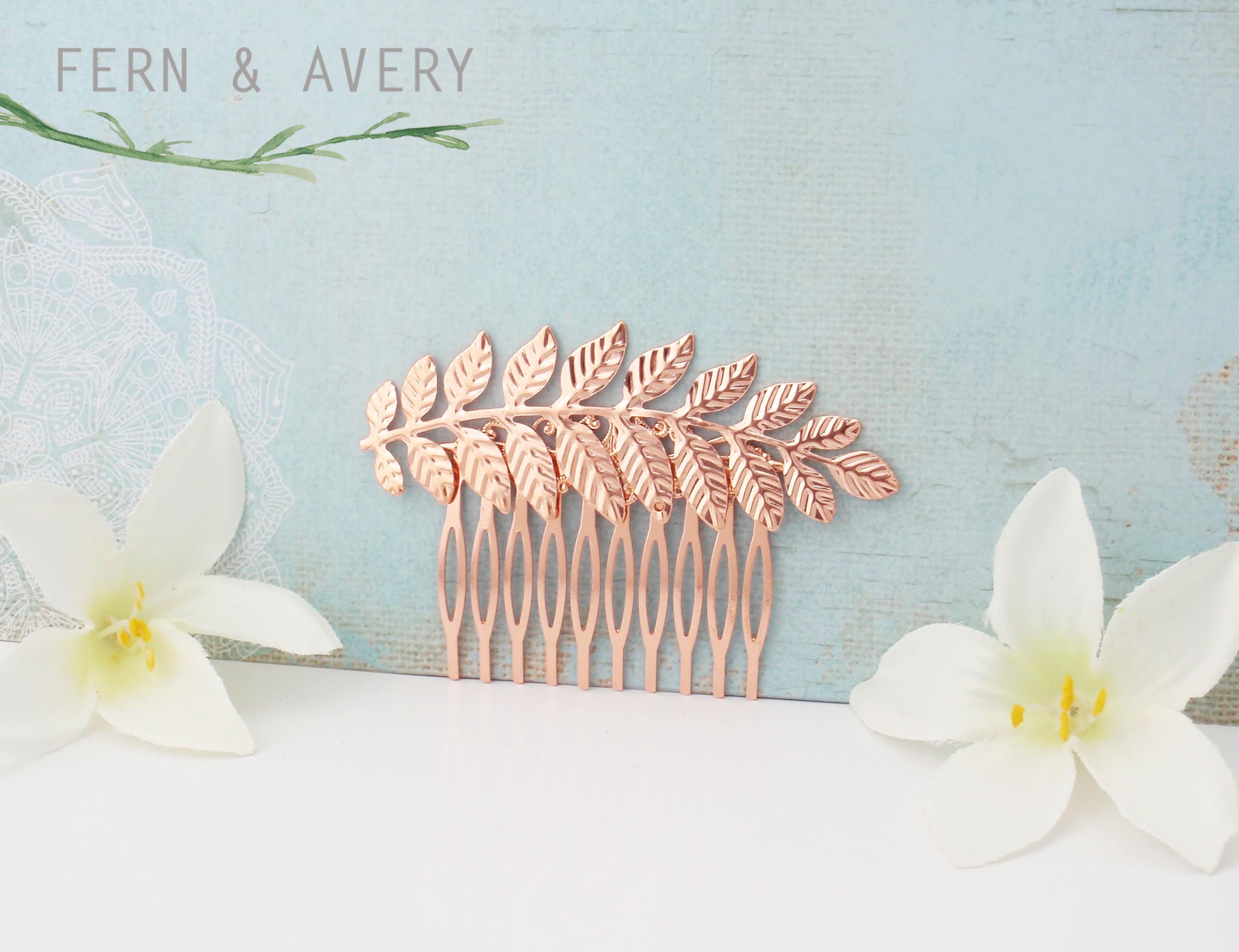 Rose Gold Grecian Leaf Hair Comb. Rose Gold Leaf Hair Clip. Etsy UK