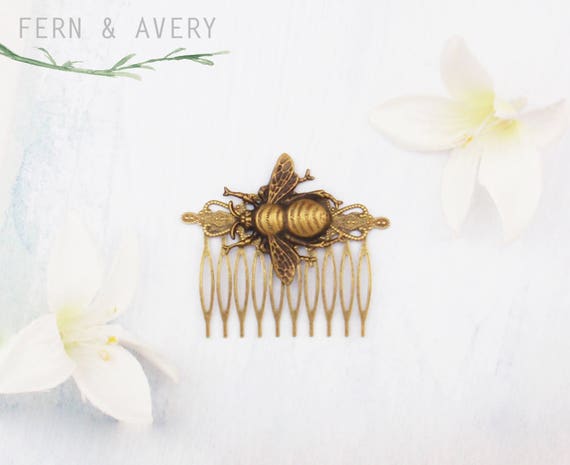 Bronze bee hair piece. Bee hair clip. Golden bronze bee hair accessories