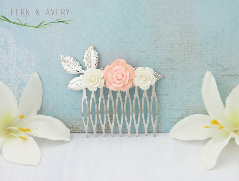 elegant Choose silver dainty leaves Vintage style gold or rose gold flower hairpiece with blush pink and white flowers