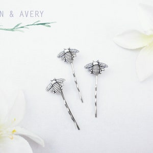 Choose silver, gold, rose gold or bronze bee hair pins. Bee bobby pins. Elegant Bee hair clip. Dainty bee hair clip. Honey bee accessories image 2