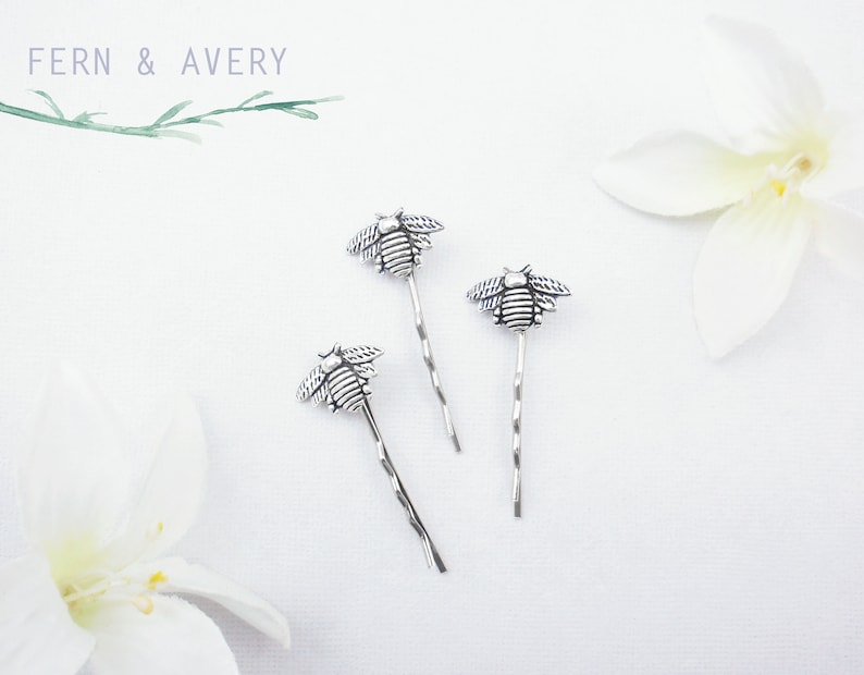 Choose silver, gold, rose gold or bronze bee hair pins. Bee bobby pins. Elegant Bee hair clip. Dainty bee hair clip. Honey bee accessories image 2