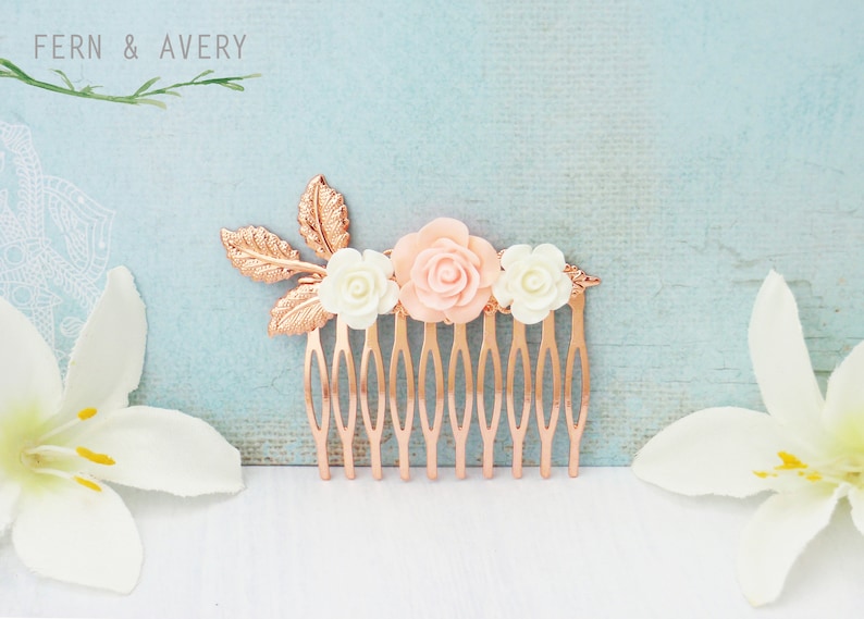 elegant Choose silver dainty leaves Vintage style gold or rose gold flower hairpiece with blush pink and white flowers