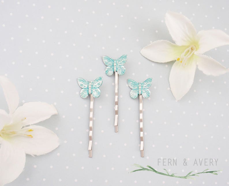 Butterfly bobby pins Choose turquoise or silver butterfly hair pins Dainty Butterfly hair clip Elegant butterfly hair clip.