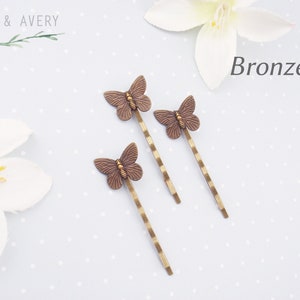 Butterfly hair pins. Silver, gold bronze, turquoise butterfly bobby pins. Dainty Butterfly hair clip. Elegant butterfly hair accessories image 2