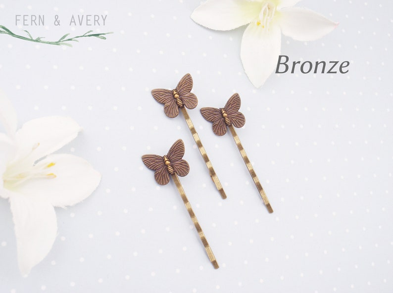 Butterfly hair pins. Silver, gold bronze, turquoise butterfly bobby pins. Dainty Butterfly hair clip. Elegant butterfly hair accessories image 2