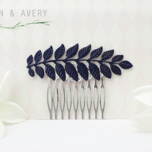 Choose silver, gold, rose gold or navy grecian leaf hair comb. Elegant dainty bridal wedding hair. Rose gold woodland wedding hair. image 5