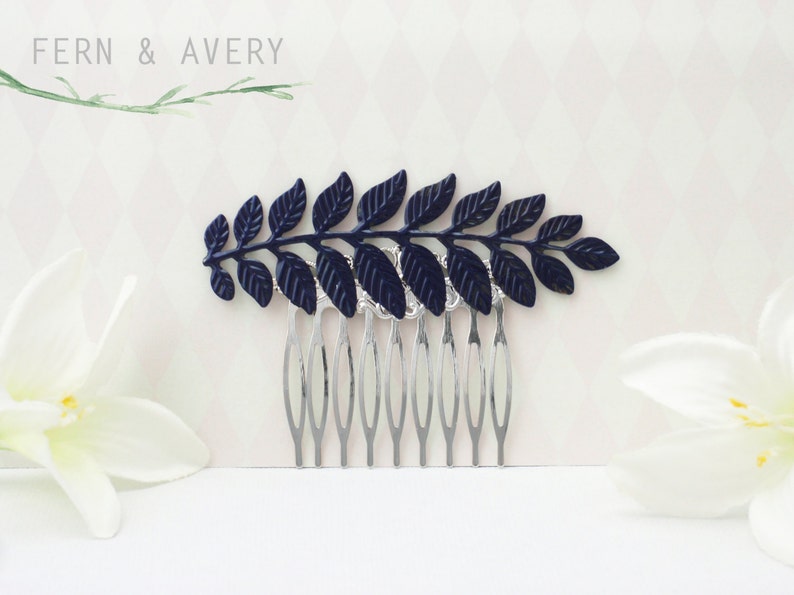 Choose silver, gold, rose gold or navy grecian leaf hair comb. Elegant dainty bridal wedding hair. Rose gold woodland wedding hair. image 5