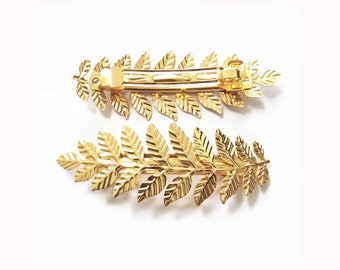 Gold grecian leaf leaves hair barrette or comb, elegant dainty bridal wedding accessories. Fern leaf headpiece, hairpiece, clip