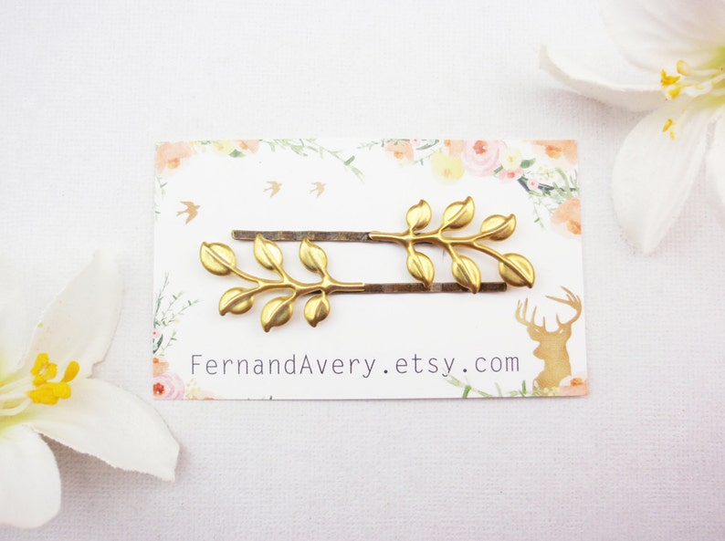 Leaf hair pins. Silver, gold or rose gold, Set of 2 dainty leaf bobby pins, hair clips. Silver leaf hair slides image 2