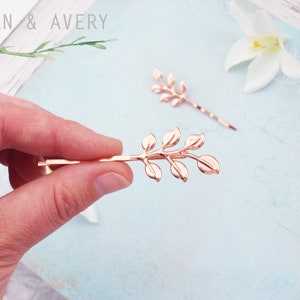 Leaf hair pins. Silver, gold or rose gold, Set of 2 dainty leaf bobby pins, hair clips. Silver leaf hair slides image 4