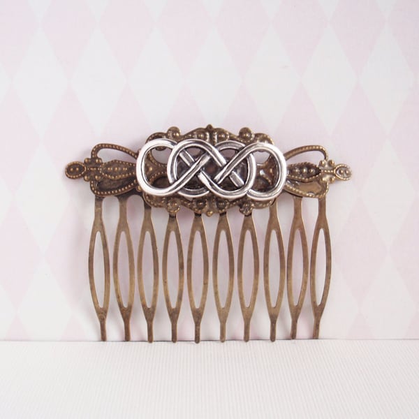 Silver double infinity celtic hair comb vintage formal bridal wedding elegant