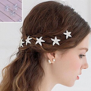 Choose rose gold, gold or silver crystal starfish U pins. 2 starfish bobby pins. Beach wedding hair pins image 3