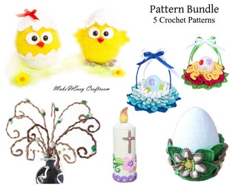 Easter crochet pattern bundle Spring pattern collection Willow tree Easter chicken Large egg ornament Crochet candle Egg basket