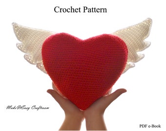 Winged heart Crochet pattern PDF Love heart Crochet amigurumi Decorative cushion Angel wings Valentine crochet Handmade gift