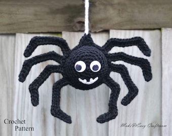 Spider crochet pattern PDF Halloween hanging ornament Spider on web amigurumi Crochet seasonal decoration Hanging spider wall decor