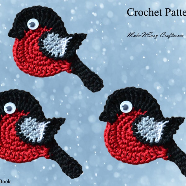 Robin applique CROCHET PATTERN Crochet robin brooch Christmas robin Crochet Bullfinch Robin crochet embellishment Christmas Patterns